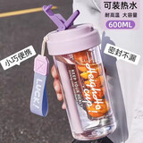 Jidaocook塑料杯子高颜值女生新款吸管杯耐高温学生便携带茶隔茶水分离塑料 轻颜紫+独立茶 600ml 1个 600ml