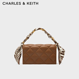 CHARLES&KEITH菱格链条丝巾饰小方包包女包生日七夕礼物送女友CK2-70770588 Chocolate巧克力色 S