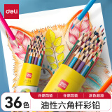 得力(deli)36色油性彩铅 原木六角杆彩色铅笔 学生涂色专业美术画笔套装文具 DL-7070-36高考毕业礼物