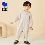 Mini Balabala迷你巴拉连体衣秋宝宝萌趣双面穿毛绒爬服 白咖色调00315 80cm