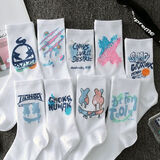 骁芬袜子男长袜春夏季ins潮流学生篮球中筒袜街头嘻哈高帮男士运动袜 涂鸦长筒装 5双