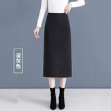 唐谜毛呢西装半身裙女秋冬2025新款高腰通勤包臀裙中长款后开叉一步裙 毛呢-深灰色-长款70CM起 L (28) 【105-115斤】