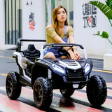 岳氏车业超大亲子儿童电动车四轮小孩玩具车可坐大人双宝宝四驱遥控汽 车 顶配白：四驱+皮座+发泡软轮