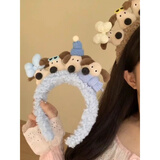 雾添花卡通毛绒煤球发箍女洗脸压发防滑头箍儿童发卡可爱百搭发捆头饰秋 1#蓝色搞怪修狗毛毛发箍 A26-203