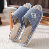 宾储（BINCHU）亚麻棉拖鞋男居家家用室内家居布托鞋防滑软底布拖鞋地板拖凉拖 藏青色 44-45