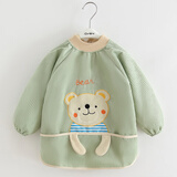 识易宝宝罩衣秋冬季防水防脏儿童围裙外反穿衣婴儿吃饭围兜围衣1-3岁 兜兜熊豆绿 90(15码建议1-2岁)