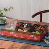 岚媛干果盒高档轻奢家用客厅茶几糖果零食分格托盘实木2026新款水果盘 柿柿如意6格单层果盒+金边碗6只