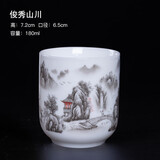 古笙记 釉下彩景德镇青花陶瓷茶杯大容量品茗杯家用水杯子青花瓷粉彩缠枝莲粉彩珐琅彩大号中式单个主人杯 俊秀山川茶杯（1个）