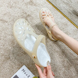 唐封洞洞鞋女凉鞋新款夏季果冻拖鞋防滑韩版时尚学生沙滩鞋百搭仙女风 2060米色 37