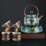 尚言坊煮茶壶玻璃煮茶器专用电陶炉蒸汽小家用茶具套装煮茶炉泡茶壶烧茶 13-年年有余（绿）轻畅版+收纳盘