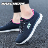 斯凯奇（Skechers）女鞋2024夏季新款休闲一脚蹬穿脱运动妈妈鞋老人鞋软底网面健步鞋 海军蓝色-NVHP 36