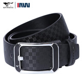 七匹狼男士皮带真皮休闲针扣腰带日子扣青年人男款格子加宽牛皮裤带软皮 黑色 110cm 【体重140斤以内】