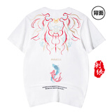 天龙致尊（Denon supreme）短袖t恤男女潮牌夏季国潮中华龙刺绣体恤纯棉宽松中国风情侣T恤衫 681锦鲤白色 3XL(建议180-190斤)