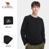 骆驼（CAMEL）圆领抓绒衣简约保暖长袖T恤情侣款打底衫 A1W2VaV109 黑色 XL