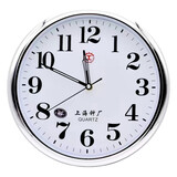 OIMG上海钟厂时钟表客厅卧室家用墙钟现代简约石英钟圆形壁挂静音挂钟 30厘米工字圆形银框 其他