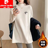 皮尔卡丹（pierre cardin）德绒半高领打底衫女中长款秋冬内搭打底衣加绒宽松春秋外穿长T恤 034%23白色【双面德绒保暖】 L 【建议100-120斤】