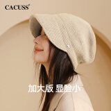 CACUSS针织帽子女士秋冬季保暖毛线帽大头围护耳堆堆帽户外百搭冷帽米色