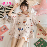 仙之仪 夏季短袖时尚休闲女士睡衣甜美可爱卡通简约薄款夏天家居服套装 1#Y1020食品-JY 2XL