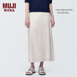 无印良品（MUJI）女式 麻混 弹力 直筒裙 长半身裙女春款裙子半裙 中长裙 女装 浅灰色 XL (165/74A)