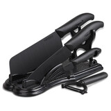 美瓷（MYCERA）陶瓷刀厨房五件套6.5寸菜刀+6寸厨师刀+4寸水果刀+刮刨+刀架TES04B-B 黑刀黑柄