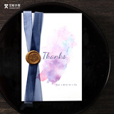 艾晴手贺水彩手绘感谢贺卡结婚礼物誓言卡高级定制火漆印章封教师节送老师 淡紫水彩感恩卡 内页空白