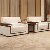 接待会客洽谈沙发贵宾室会议接待室简约现代办公室沙发中式单人位 白色 加厚耐磨西皮单人位2+1条几