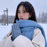 目丸软糯蓝色围巾女冬季韩版百搭高级感保暖流苏大披肩纯色围脖韩系潮 蓝色