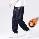 MR—90官方潮牌休闲裤男女同款格子休闲长裤束脚小脚秋冬加绒保暖裤子 51018蓝色加绒 2XL（建议155-170斤）