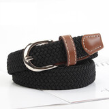 畅印 男女腰带针扣加厚编织帆布腰带皮带休闲裤带松紧裤带百搭腰带 黑色 105cm -110cm