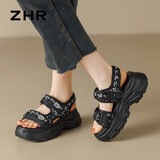 ZHR运动凉鞋女士便捷魔术贴厚底女鞋百搭外穿鞋子女 G663 黑色 37
