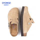 东园物作勃肯鞋男女同款包头拖鞋秋冬情侣2025最新款时尚厚底休闲外穿拖鞋 卡其色【软木厚底+牛反绒】 38 【正码】