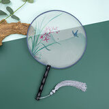 絲兿堂中国风宫扇女木柄汉服扇子表演古风圆扇古典半透明中式团扇絲兿堂 清香雅兰（黑柄）