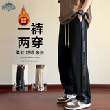 顶峰保罗（Dingfengbaoluo）美式直筒休闲裤男冬季加绒保暖阔腿显高运动卫长裤K510JR黑色L