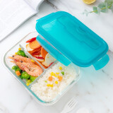 乐扣乐扣 三分隔耐热玻璃保鲜盒大容量饭盒便当盒餐盒密封碗1L带叉勺
