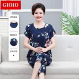 GIOIO2024年新款妈妈睡衣女士棉绸家居服套装中老年人短袖两件套夏季薄 2号色七分裤短袖套装 4XL (135-150)
