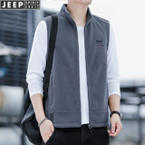 JEEP马甲男2025秋冬季新款休闲纯色无帽立领保暖男士摇粒绒加厚马甲潮 灰色 XL
