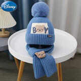 迪士尼（Disney）秋冬新年儿童帽子男孩小熊毛线帽女童针织加棉保暖宝宝帽子围巾两 BY卡通闭眼小熊-天蓝色-帽子+围 参考2-10岁帽围49-54cm均码