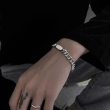 QMXD【刻字】古巴手链男款潮流韩版钛钢嘻哈个性男女生手链饰品送男友