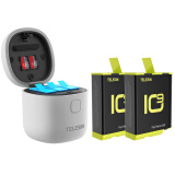 TELESIN(泰迅)适用GoPro10 9电池充电器Hero9 10配件同时三充2A快充电池收纳内存卡读写三合一