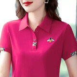昇域中年女士短袖t恤女夏装新款品牌时尚洋气时尚高端polo衫薄款半袖 XH6608玫红 4XL （适合140-165斤）