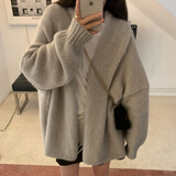 荧蒂软糯慵懒风针织衫开衫女春秋季2025新款冬季感宽松毛衣外套女上衣 咖色 S