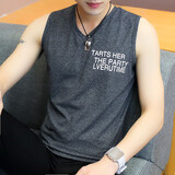 汉角 夏季男士潮牌运动坎肩t纯棉V领青年学生马甲韩版健身修身背心男潮流无袖恤时尚衣服 8015深灰色 XXL/180【135-150斤】