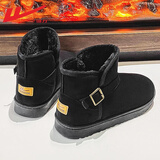 回力雪地靴子男棉鞋冬季保暖加绒加厚中筒棉靴男士皮面防滑休闲鞋子男 黑色 【潮流搭扣】 40