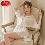 浪莎 LangSha男友风衬衫式性感睡衣女士情调雪纺薄款睡裙 白色 M（80-100斤）