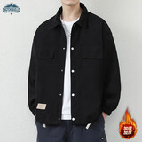 顶峰保罗（Dingfengbaoluo）夹克男士冬季休闲翻领宽松加绒加厚工装复古外套2303JR黑色2XL