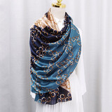 达芬奇密码苏州绸冬季丝巾女纱巾防晒大披肩薄款围巾夏天沙滩巾送妈妈 英伦圆圈 咖蓝