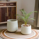 掬涵北欧家用镁泥花盆大号落地现代客厅简约绿植盆可种树户外盆栽花器 托盘圆形小号