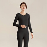 好波男秋衣套装素色棉氨高弹性圆领薄款打底内衣女修身秋衣秋裤HLL3.0 女士-黑色 L (165)