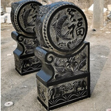 京石云 石头精雕门墩抱鼓石一对仿古天然青石别墅门口酒店家用门前摆件 (富鱼)仿古做旧-100 一对