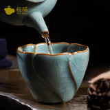 恒福 功夫茶杯主人杯单杯哥窑陶瓷茶具品茗杯冰裂纹玉兰杯青瓷喝茶杯 哥窑玉兰杯（天蓝） 70ml